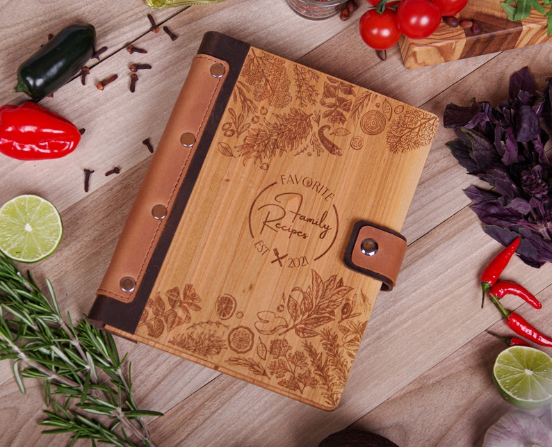 Personalized Recipe Book, Gift for Parents, Wooden Recipe Journal, Cook