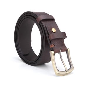 Handmade men&#39;s leather belt, Italian vegetable tanned leather, French solid brass buckle, Gift for him, Classic brown belt
