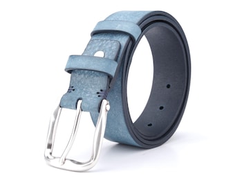 Blue Leather Belt: Handmade Italian Leather, Personalized  display picture 1