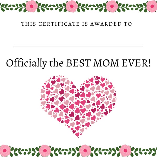 Best Mother Ever Printable Certificate Etsy Best Mother Ever Printable Certificate Etsy