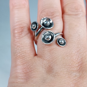 Antique Silver Plated Bubble Ring - Adjustable Wrap Design