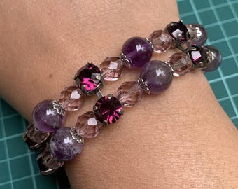 Handmade Amethyst Crystal Bracelet: Purple Glass Beads Gift for mom