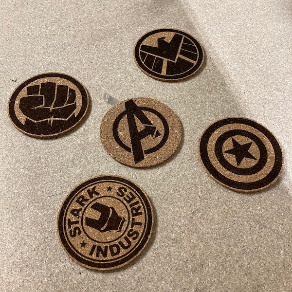 Avengers cork coasters laser cut files SVG