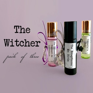 Witcher-themed perfume triple pack, literary cologne, geralt, dandelion, jaskier, yennefer fragrance, rollerball perfume, multipack