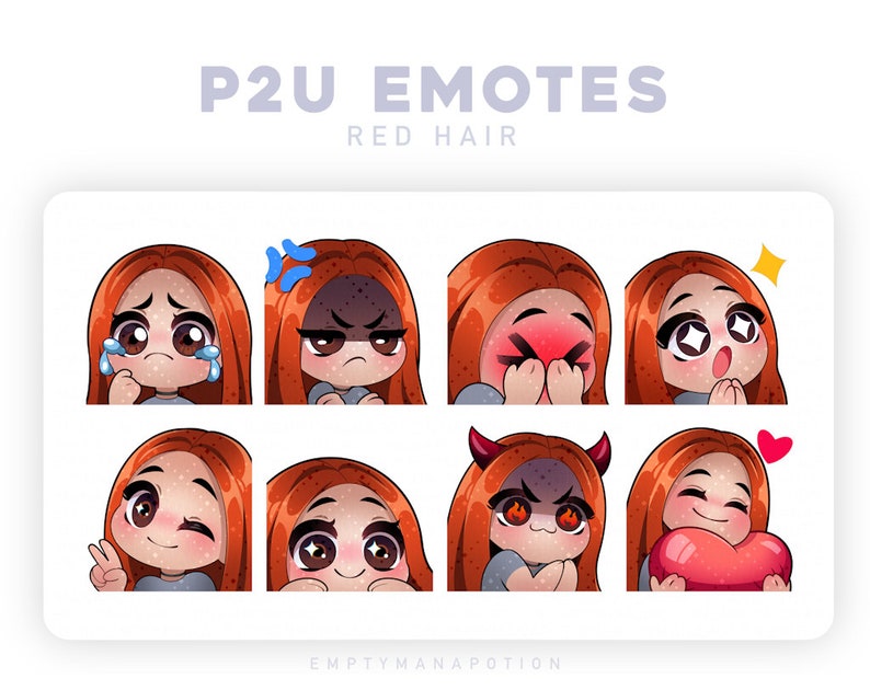 Cute Red Hair Girl Emote 8 Pack for Twitch Discord or - Etsy