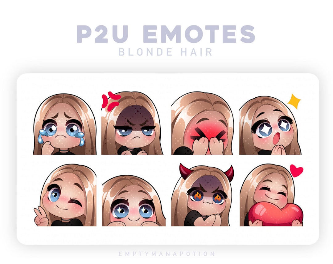 Cute Blonde Hair Girl Emote 8 Pack for Twitch Discord or Etsy