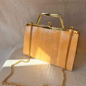Vintage 1960s/1970s Genuine Snakeskin Clutch Bag with Gold Chain