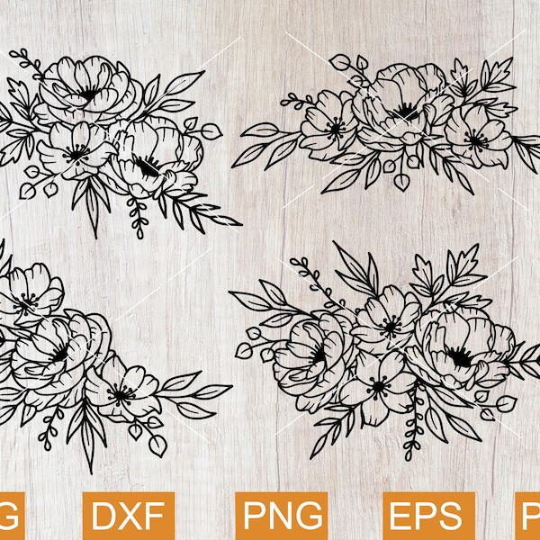 Flower Border Svg, Flowers Svg, Floral Svg, Svg, Peonies Svg, Peony Svg, Roses Svg, Flower Boarder Svg, Svg files for Cricut, Silhouette