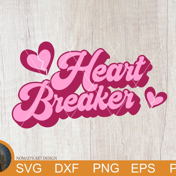 Heartbreaker Svg, Retro Valentines Svg, Broken Heart Svg, Heart Breaker Svg, Funny Valentine Svg, Love Svg, Valentine Sublimation Png