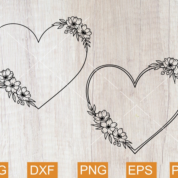 Heart Frame Svg, Flower Heart Svg, Floral Frame Svg, Cherry Blossom Svg, Heart Monogram Svg, Wedding Svg, Love Svg, Svg files for Cricut