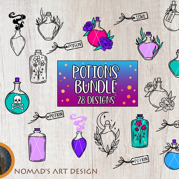 Potion Svg Bundle, Poison Bottle Svg, Mystical Svgs, Layered Svg, Love Potion Svg, Floral Potion Svg, Skull Svg, Witchy Svg, Halloween Cut