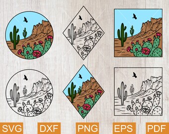 Cactus Scene Svg, Desert Scene Svg, Boho Svg, Cactus Svg, Succulent Svg, Texas Svg, Cactus Cut file, Sublimation Designs, Cricut