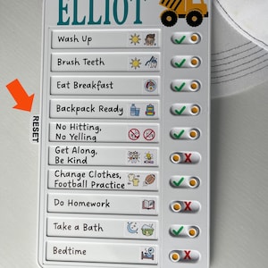 Personalized Kids Routine Checklist: 10 Slot Dry-Erase, Visual Chore Chart, 221 Stickers