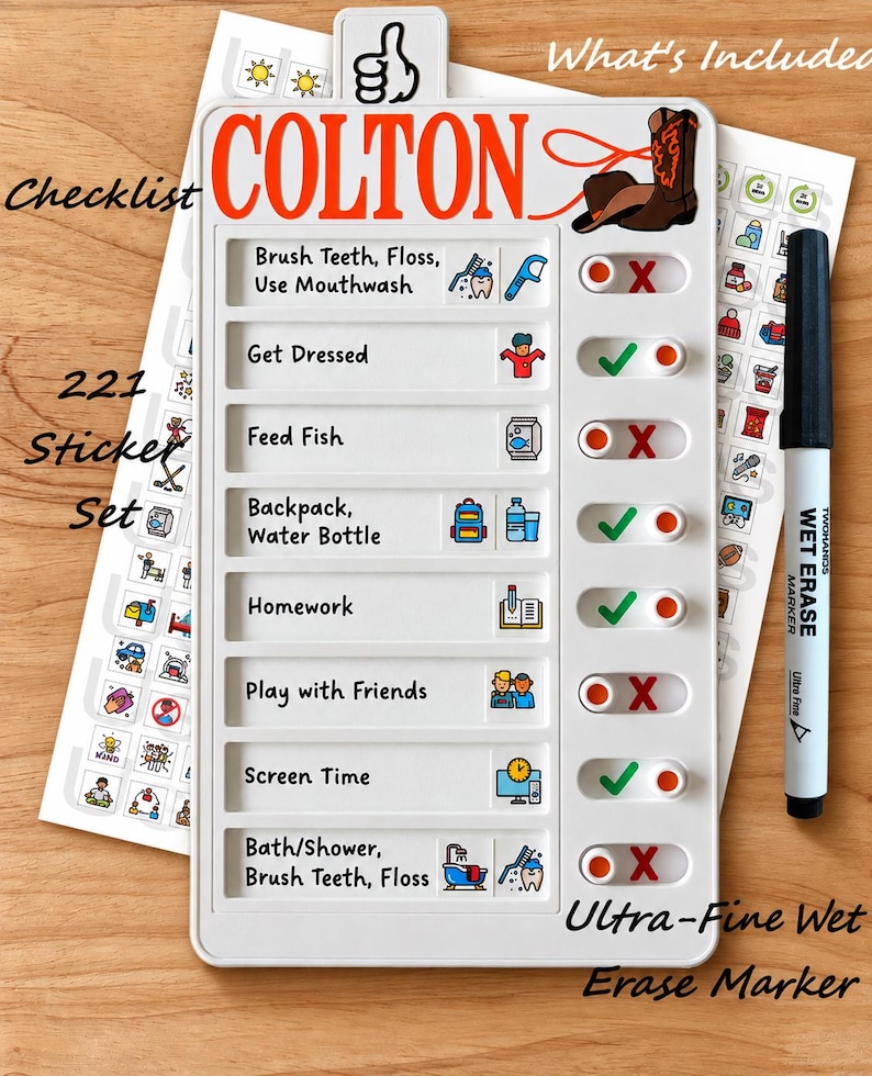 Personalized Kids Routine Checklist With Great Start Flag, 8-slot ...