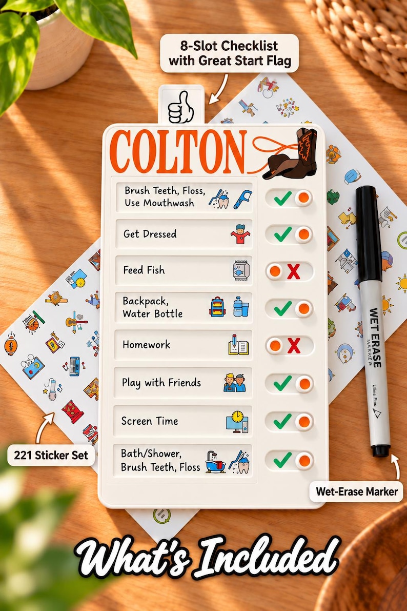 Handheld Routine Checklist Personalized Kids Routine Checklist With Great Start Flag, 8-slot ...