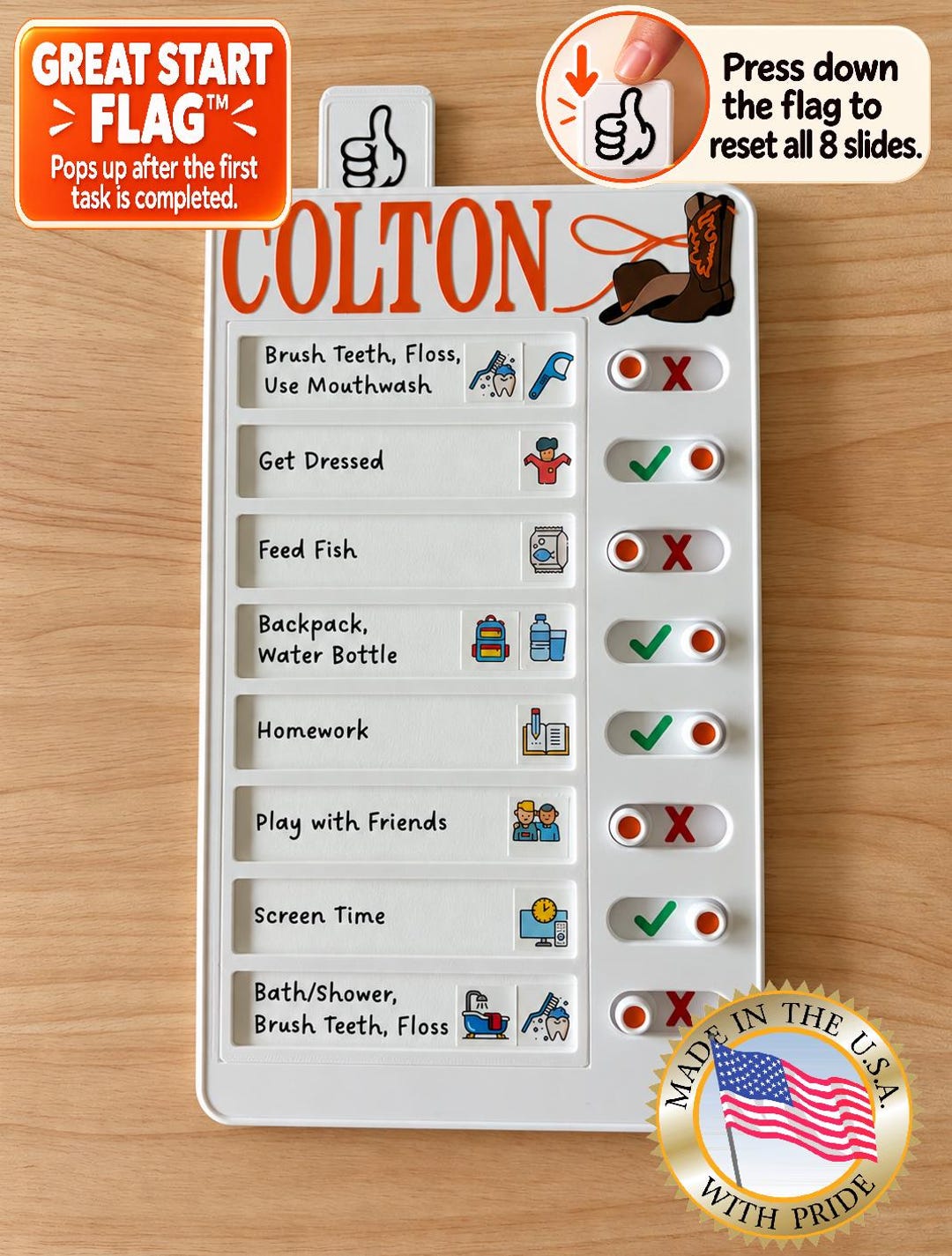 Handheld Routine Checklist Personalized Kids Routine Checklist With Great Start Flag, 8-slot ...