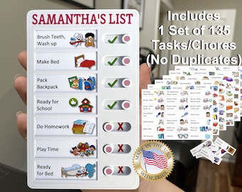 Replaceable Kids Chore Chart, 135 Tasks, Magnetic Task Board