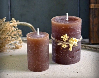 Stumpenkerze, Kerze, rustikale Kerze, wallnuss, braun (zwei verschiedene Größen)