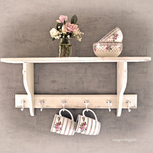 Étagère murale, étagère, étagère en bois, étagère, blanc, crème, style maison de campagne, vintage, shabby chic