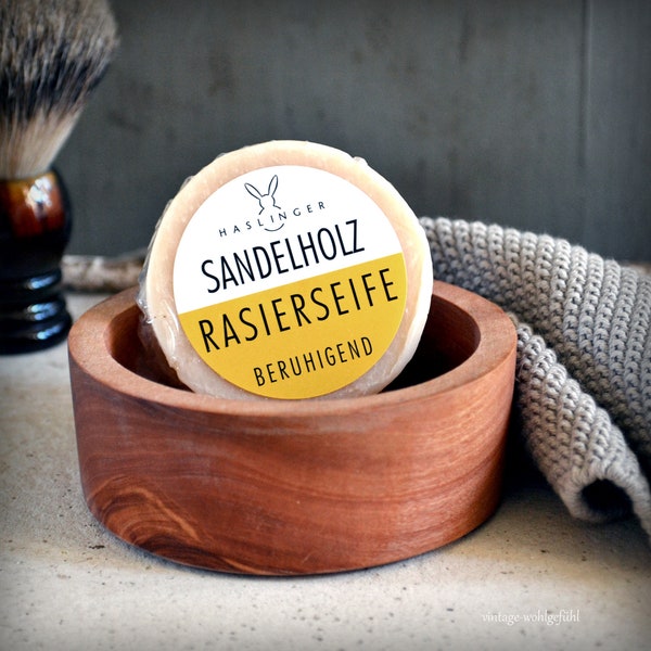 Haslinger shaving soap, sandalwood, soap, shave, natural product, sustainable, particularly nourishing