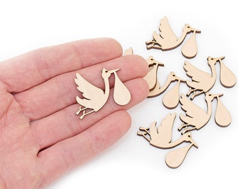 10pcs. Mini bébé cigogne en bois (3,5cm) Formes, Découpe d’oiseaux, Blancs de cigogne de ville, Décoration d’étiquettes d’artisanat, Embellissements, Découpage, MD0244