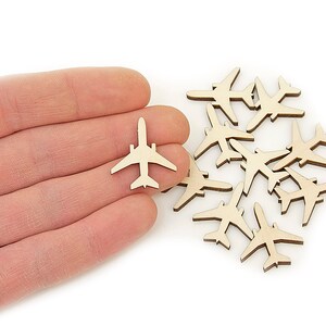 10 figuras de avión de madera (2,54 cm), adornos en blanco, decoración artesanal, recortes MD0319
