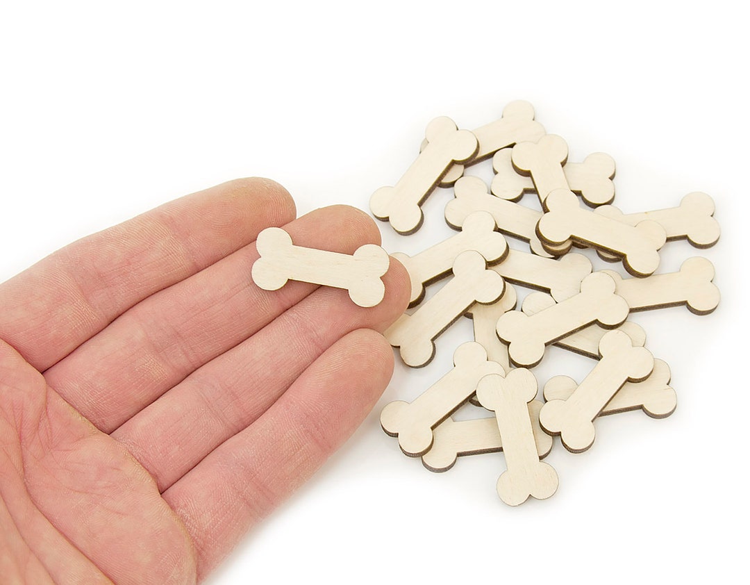 10x Wooden Dog Bones Cutouts 3cm Animal Foot, Wood Cat Dog Bone Shape