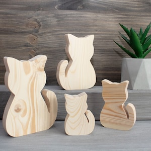 Ritaglio di gatto di legno incompiuto, spazi vuoti di animali in legno fai da te, decorazioni per la casa, abbellimenti, decoupage MDS046