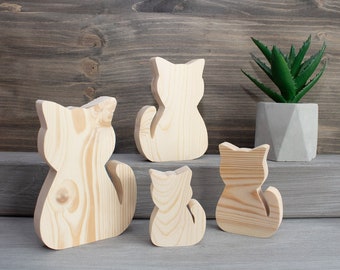 Recorte de gato de madera sin terminar, espacios en blanco de animales de madera para manualidades, decoración del hogar, adornos, Decoupage MDS046