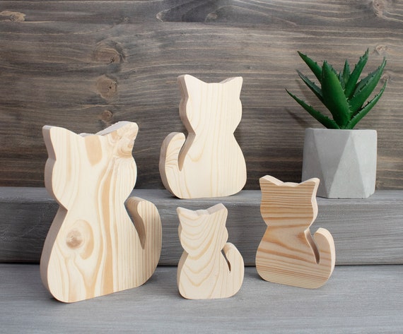 Decorative Cat Ornament - Raw Wood Decorative Cat Ornament - Raw Wood