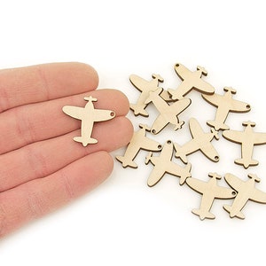 10 figuras de avión retro de madera (2,54 cm), adornos en blanco, decoración artesanal, recorte MD0323