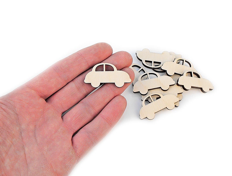 10x Wooden Cars Cutouts 4cm Wood Car Shape, Embellishments Blank Shape Craft Decoration Wood Cut Out MD0040 image 1