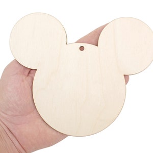 Forma de Mickey Mouse de madera (14 cm), cabeza de ratón recortada, adornos en blanco decoración artesanal recortada MD0342