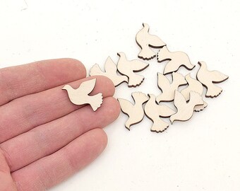 10pcs. Mini oiseau colombe en bois (1 « ) formes, découpe d’oiseaux, blancs d’oiseaux de ville, décoration d’étiquettes d’artisanat, embellissements, découpage, MD0237