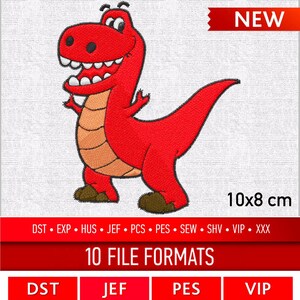 T-rex dinosauro simpatico - FILE DI RICAMO - .dst .exp .hus .jef .pcs .pes .sew .shv .vip .xxx - Download digitale