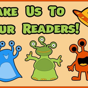 Take Us To Your Readers! Bulletin Board Kit, Reading, Library, Teacher, Classroom, Librarian, School, Preschool, Aliens, Space, Door Decor