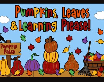 Fall Bulletin Board Kit, Pumpkins, Leaves, Autumn, School, Classroom, Teacher