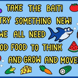 Take The Bait Bulletin Board Kit, School, Cafeteria, Healthy Eating, Door Decoration, Hallway Decoration, Food, Fishing, Healthy Foods