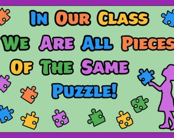 We Are All Pieces Of The Same Puzzle Bulletin Board Kit, Door Decoration Kit, School, Class, Library, Teacher, Librarian, School Counselor