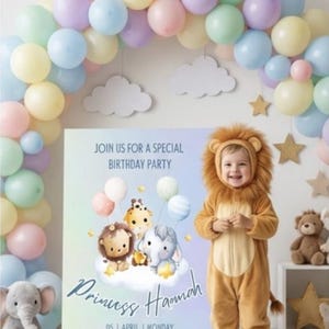 Pastel Animal Kids Birthday Invitation Editable Printable Digital Download Share Online