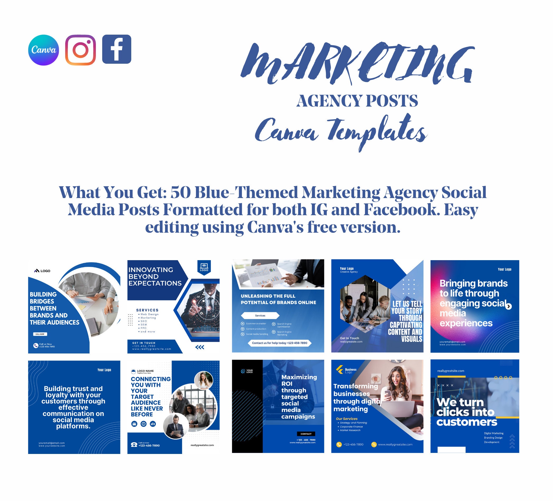 Marketing Agency Social Media Canva Templates | Editable Posts (digital ...