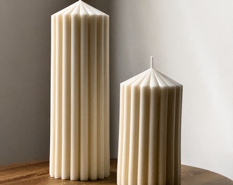 Large Ribbed Peak Pillar Candle | Wide Column Pillar Candle Set | Dinner Table Pillar Candle | Wedding | Baptism | Gift | Modern Candles
