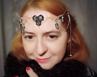 Mist Dancer tiara, Elven hair ornaments, silver wire crown, grey mist crown, elvish jewelry, fantasy jewelry, elven wire art