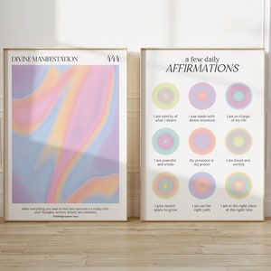 Set of 2 Divine Manifestation Printable Wall Art, Affirmation Art Print, Pink Grainy Gradient Poster Art,  INSTANT DIGITAL DOWNLOAD