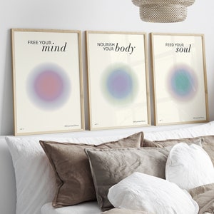 Set of 3 Mind Body And Soul Aura Poster, Spiritual Wall Art Printable, Instant Download Grainy Gradient Wall Print, DIGITAL DOWNLOAD