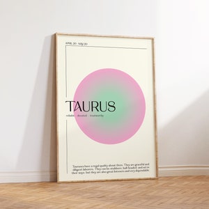 TAURUS Star Sign Instant Download Print, Zodiac Art Printable, Spiritual Wall Art, Aura Gradient Poster , DIGITAL DOWNLOAD
