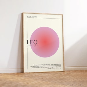 LEO Star Sign Instant Download Print, Zodiac Art Printable, Spiritual Wall Art, Aura Gradient Poster , DIGITAL DOWNLOAD