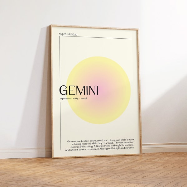 GEMINI Star Sign Instant Download Print, Zodiac Art Printable, Spiritual Wall Art, Aura Gradient Poster , DIGITAL DOWNLOAD