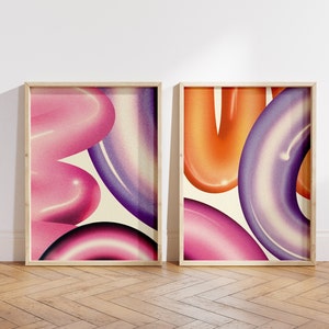 Retro 90s Aesthetic Modern Set of 2 Wall Decor, Abstract Shapes Art, Gradient Wall Prints, Trendy Y2K Wall Art  Instant DIGITAL DOWNLOAD