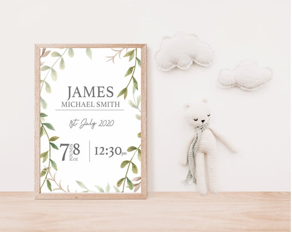 Personalised Baby Picture Nursery Art Personalised Birth Details New Baby Gift 